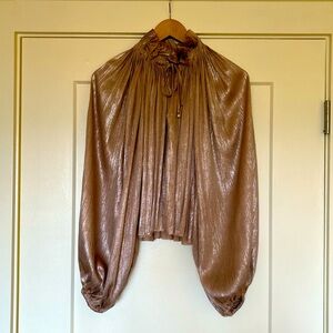 Fabulous Balloon-Sleeve High Neck Sparkly Gold Blouse. Opening Cermony, Size 8.